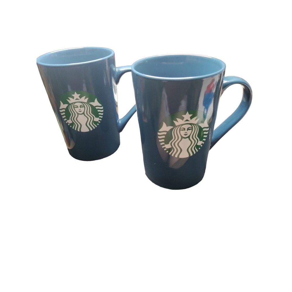 Starbucks set of 2, 11 oz Teal Blue coffee mugs 2020, EUC